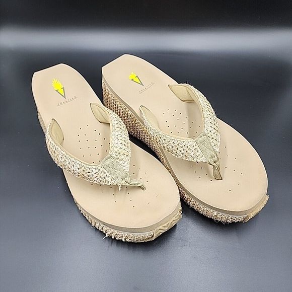 Volatile Bahama Tan Woven Thong Wedge Sandals Women's Size 10 Flip Flop Wedge - Picture 2 of 12